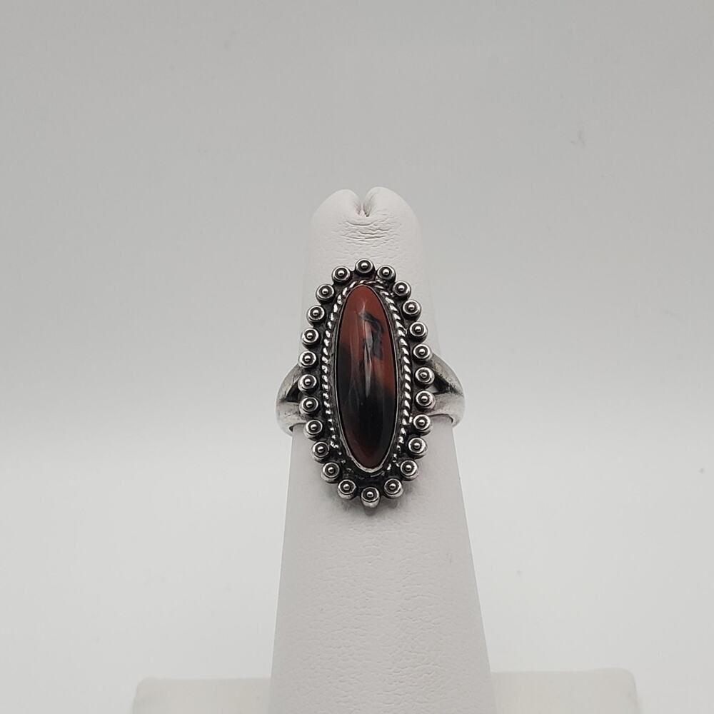 Southwestern Sterling Silver Red Jasper Cabochon Ring Size 5.5 Weighs 5.59g